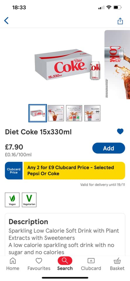 You can pick up two lots of 15 Diet Cokes for £9 with a Tesco Clubcard