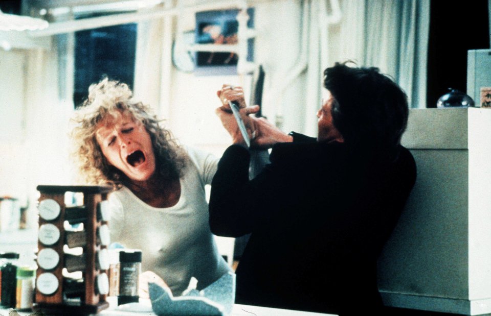 Glenn Close and Michael Douglas in film thriller Fatal Attraction