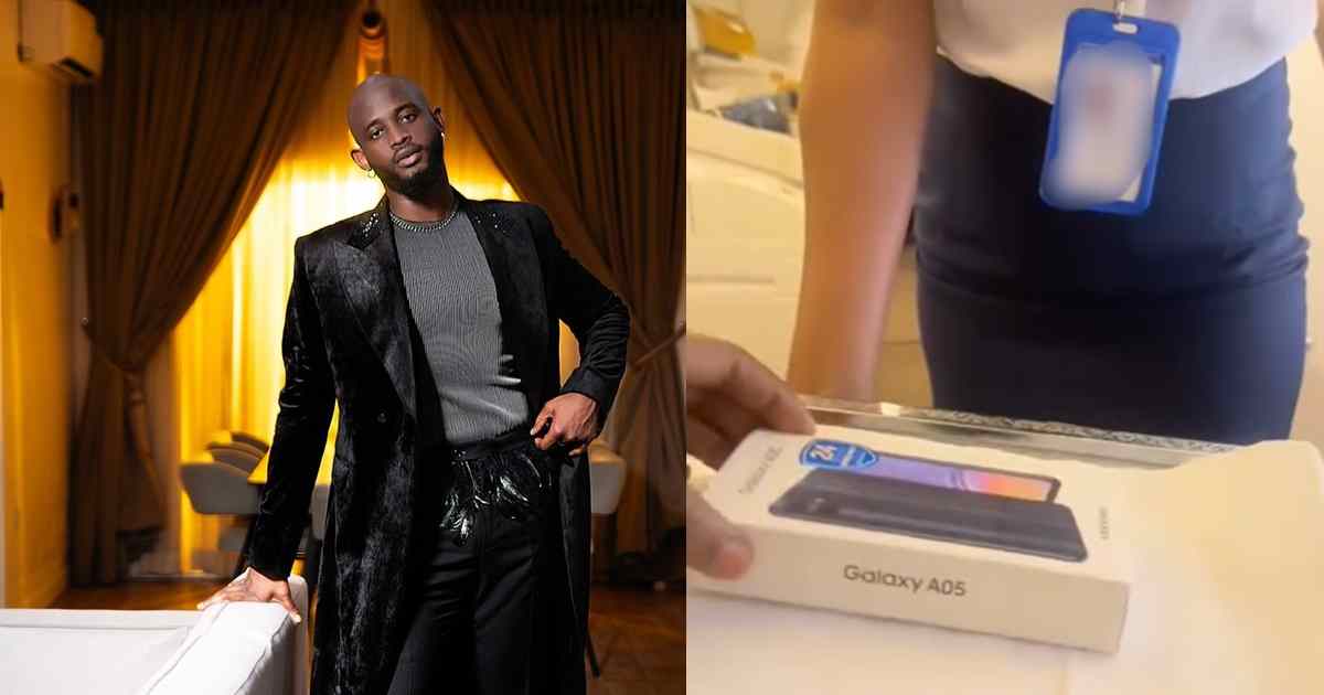 "I won a phone on my flight" – Actor Taymesan Gets In-Flight Surprise, Wins New Phone on Nigerian Airline (VIDEO)