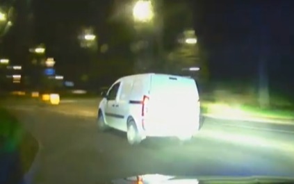 Shocking moment white van leads cops on high-speed chase through streets at night before he’s snared 30 minutes later