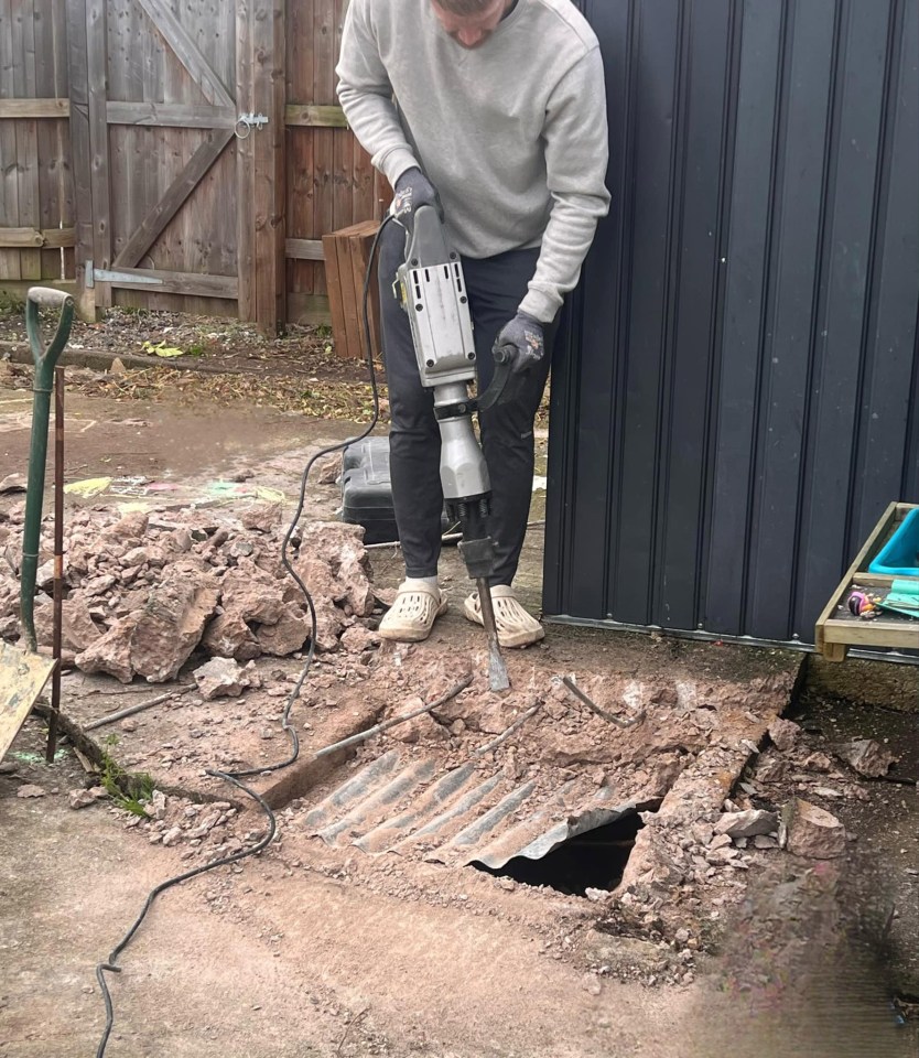 Liam came across the iron roof after drilling through the concrete