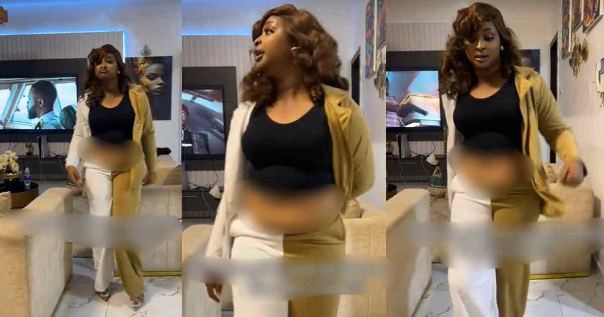 "Flat tummy girls, you can't tensi0n me" – Actress Etinosa sh@des ladies as she flaunts big belly (Watch)