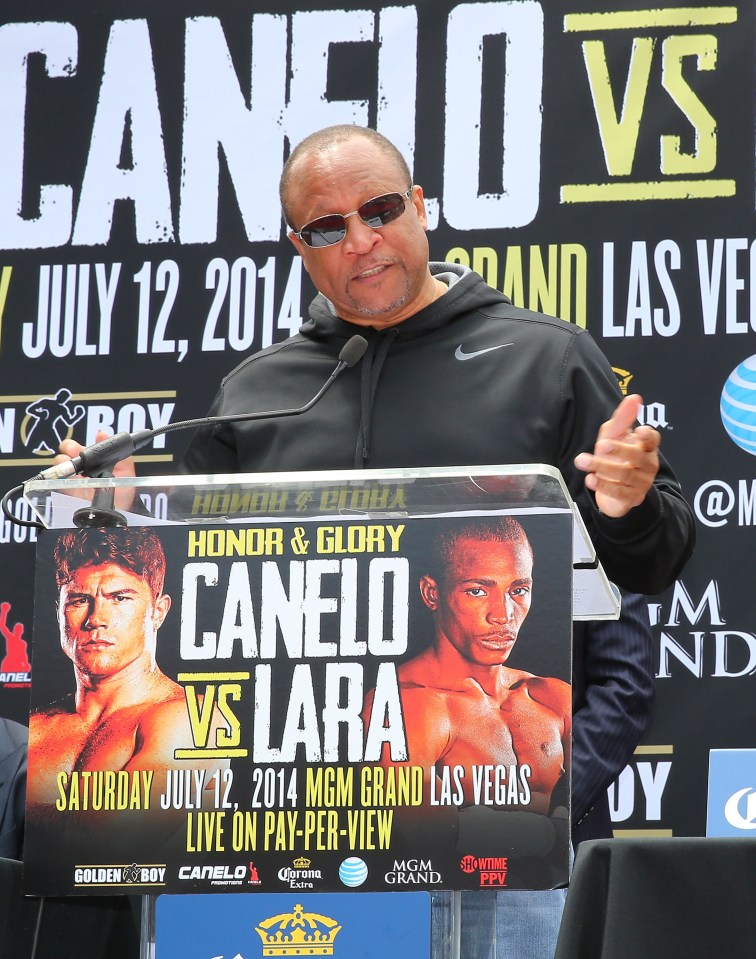 Trainer Ronnie Shields speaks onstage during the press conference for Canelo Alvarez v Erislandy Lara