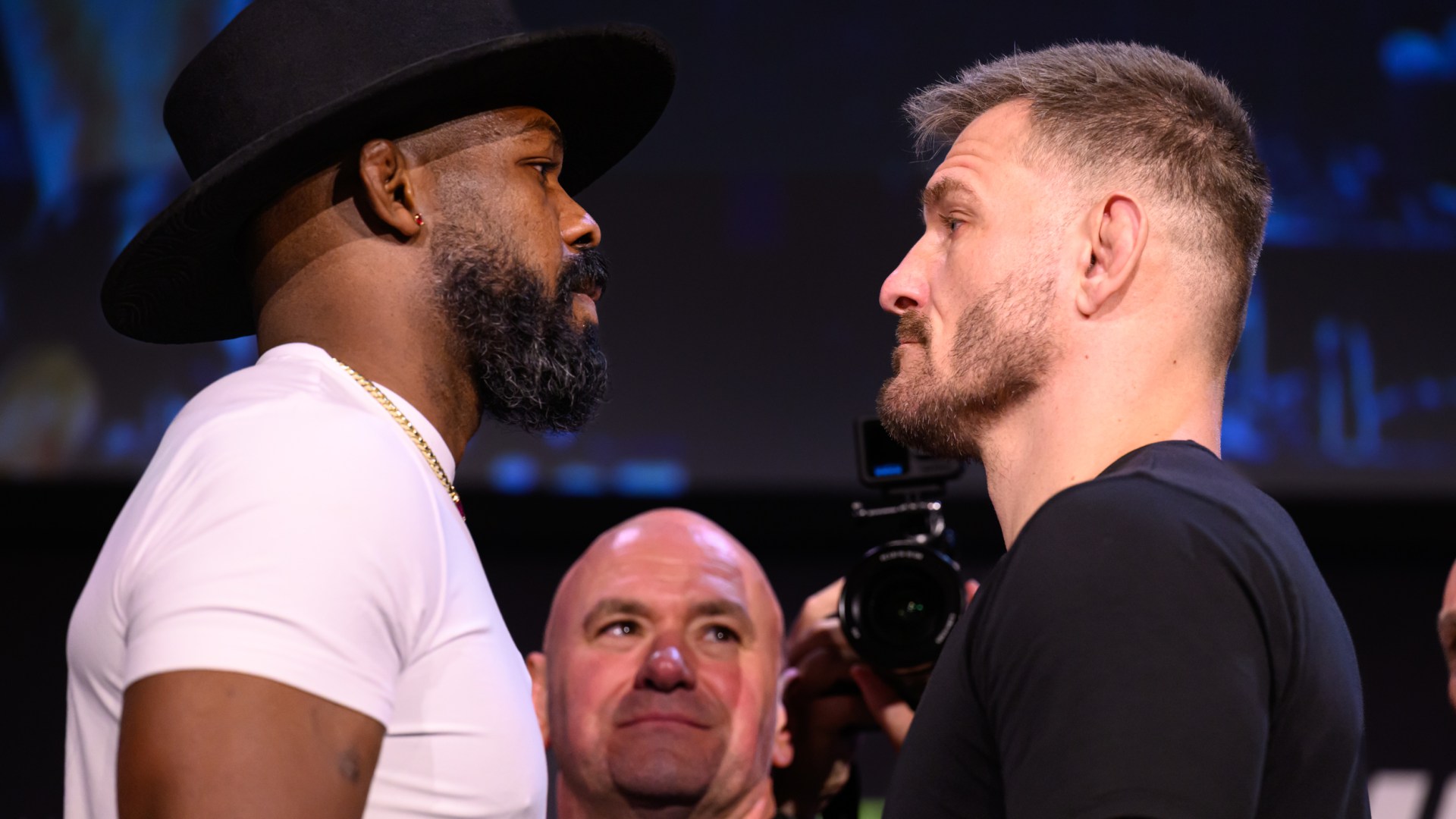 Watch Jon Jones brutally SNUB Stipe Miocic in fiery UFC 309 face off ahead of Madison Square Garden face off