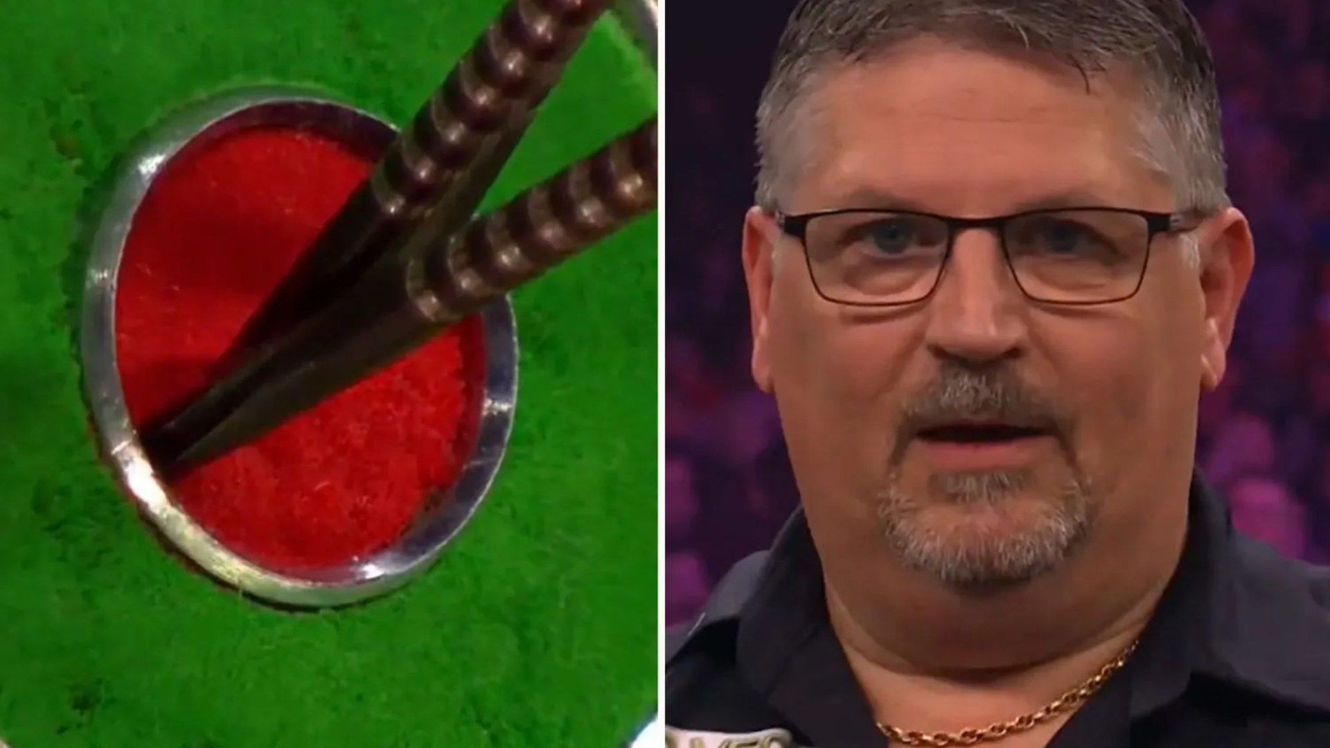 Astonishing moment darts star Gary Anderson hits triple bullseye against Luke Littler... while trying to MISS