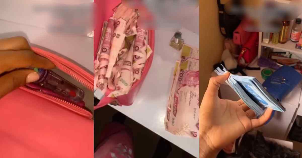 "I can do more than this" – Lady goes to club with empty bag, returns home with wads of cash after a nightlife with her man and his friends (WATCH)