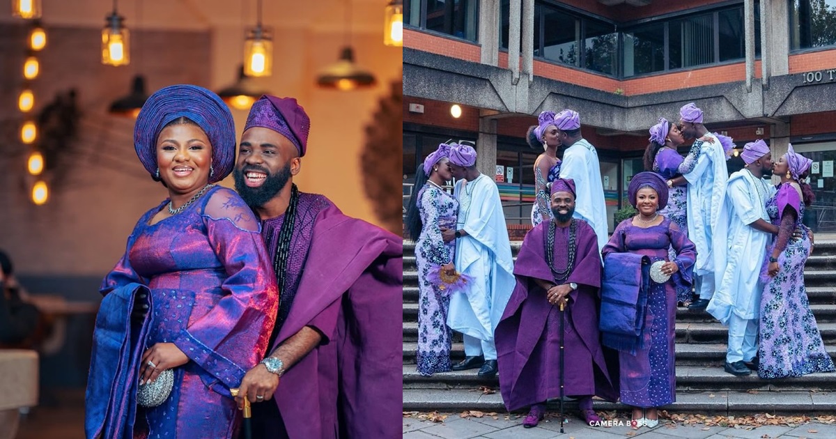 "This is beautiful" – Adorable picture of newlywed couple with their Aso-Ebi couples warms hearts online (IMAGES)