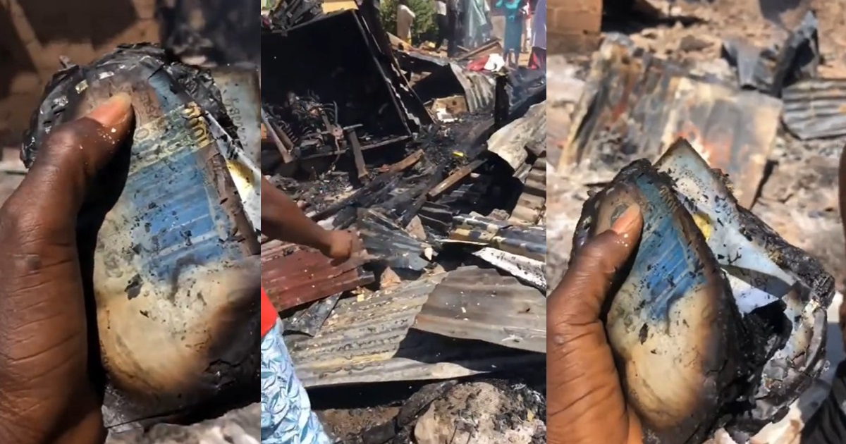 "Imagine he was saving his rent" – Man súffers l0ss as stack of ₦1,000 notes reduced to ashes after fire outbreak (WATCH)