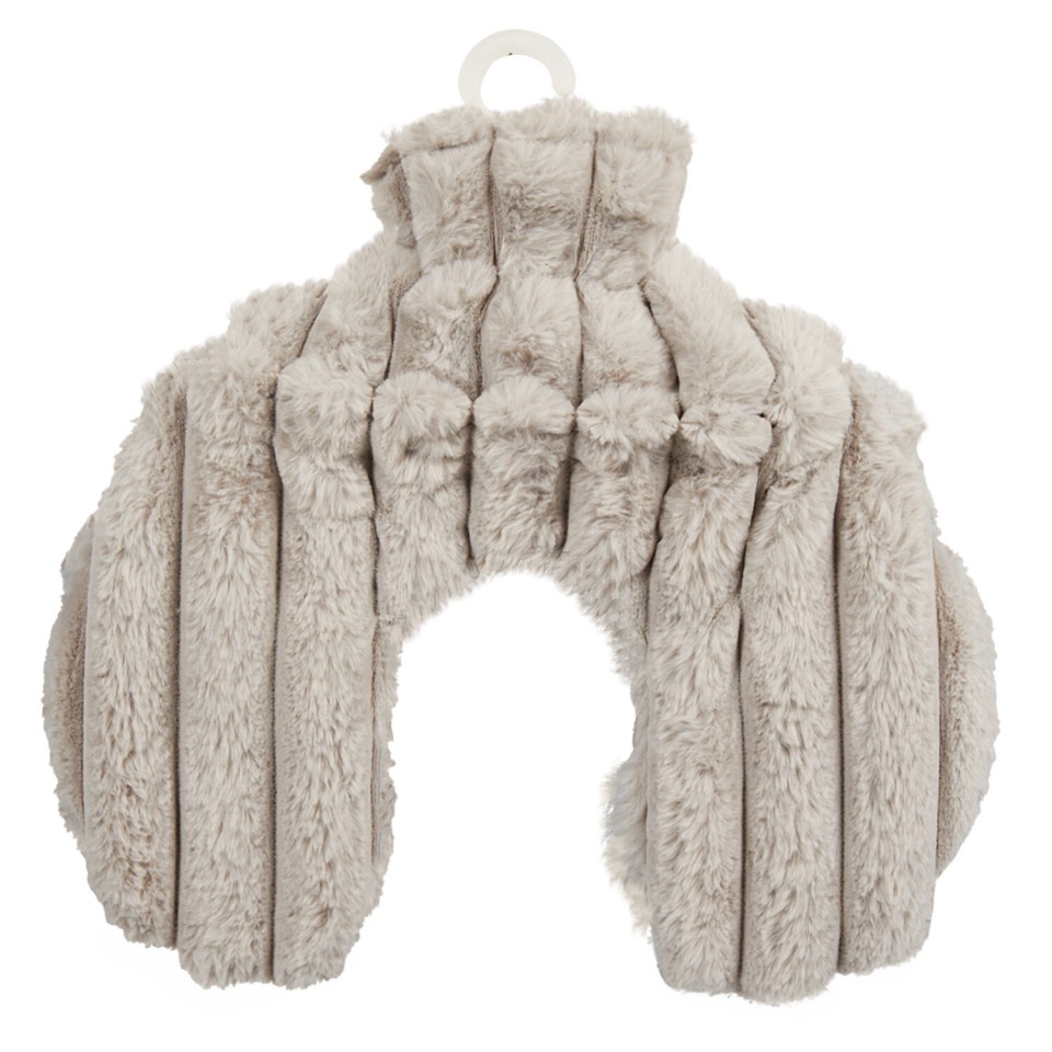 This Faux Fur Hot Water Bottle can be placed around your neck for on-the-go warmth