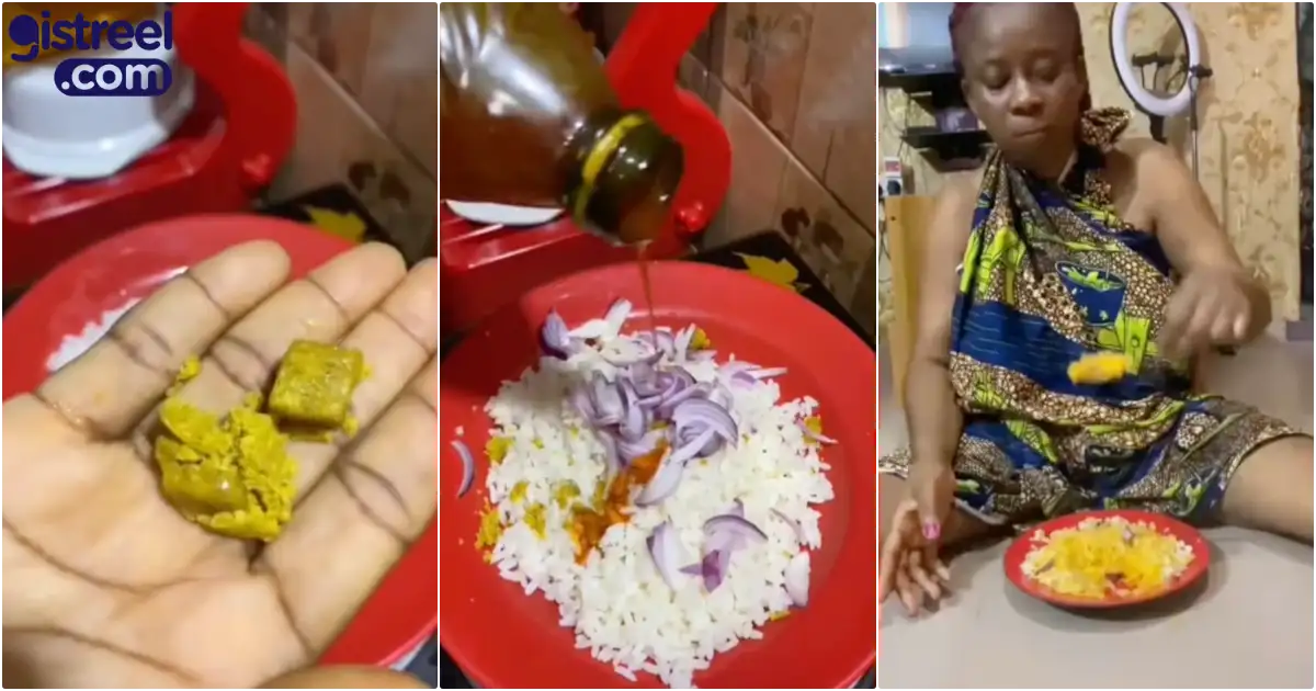 Lady shares tip on how to eat rice without stew