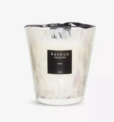 The high-end Baobab Collection White Pearls Candle alternative