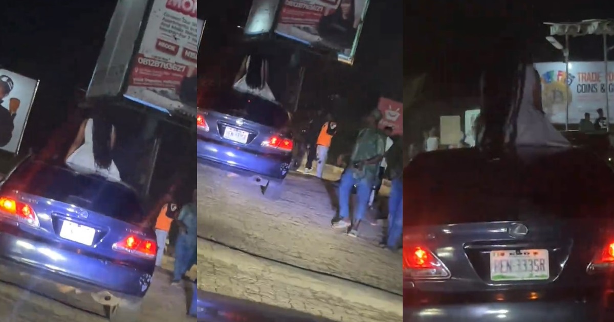 "Eyin iyawo pablo yi sha" – Lady sp@rks concern as she sits on moving vehicle in Ibadan (WATCH)