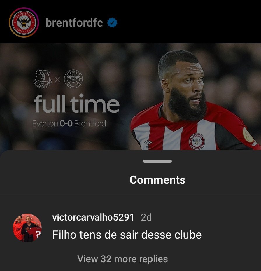 The star's dad appeared to comment 'son, you have to leave this club' under Brentford's Instagram post