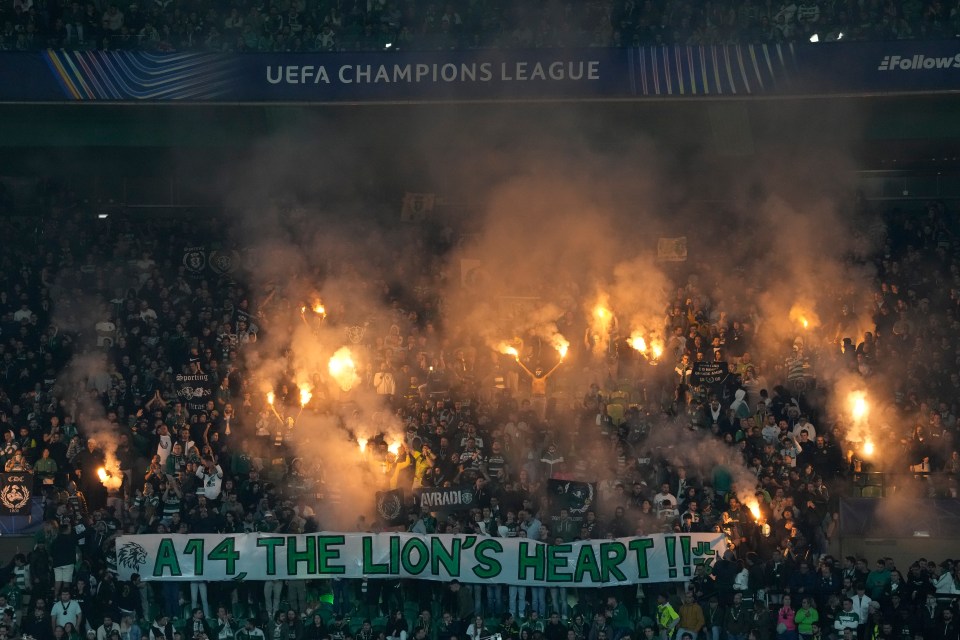 Flares lit up the home end at the Estadio Jose Alvalade