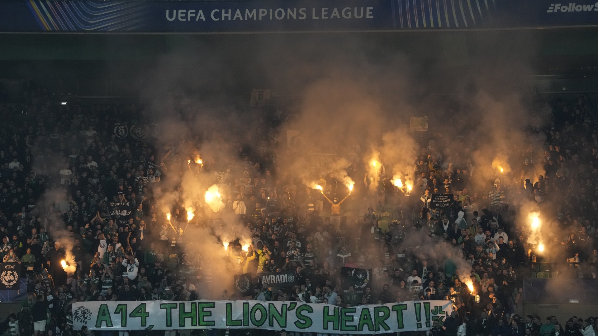 Fireworks explode over Arsenal keeper David Raya's head during Sporting clash in shocking safety breach