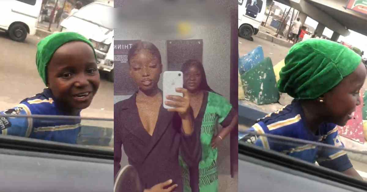 "This girl sabi hype pass some of una babe" – Young girl wins hearts with endearing words, praises ladies on the road for money (WATCH)