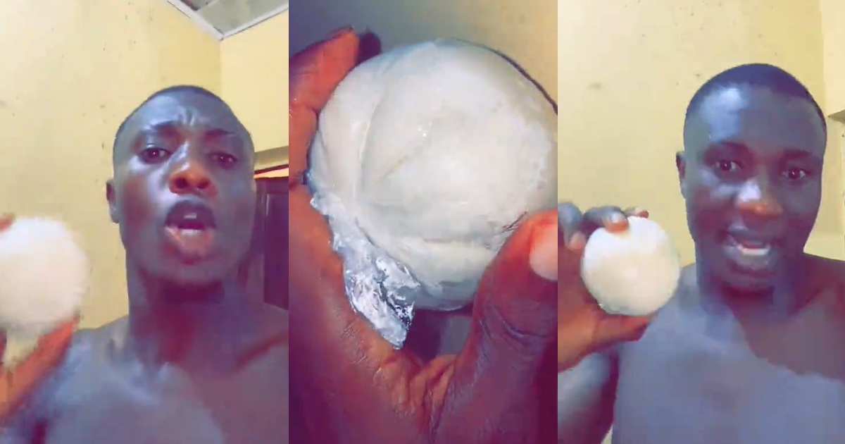 "Why you no get microwave chief" – Nigerian man calls out girlfriend for freezing fufu wraps (VIDEO)