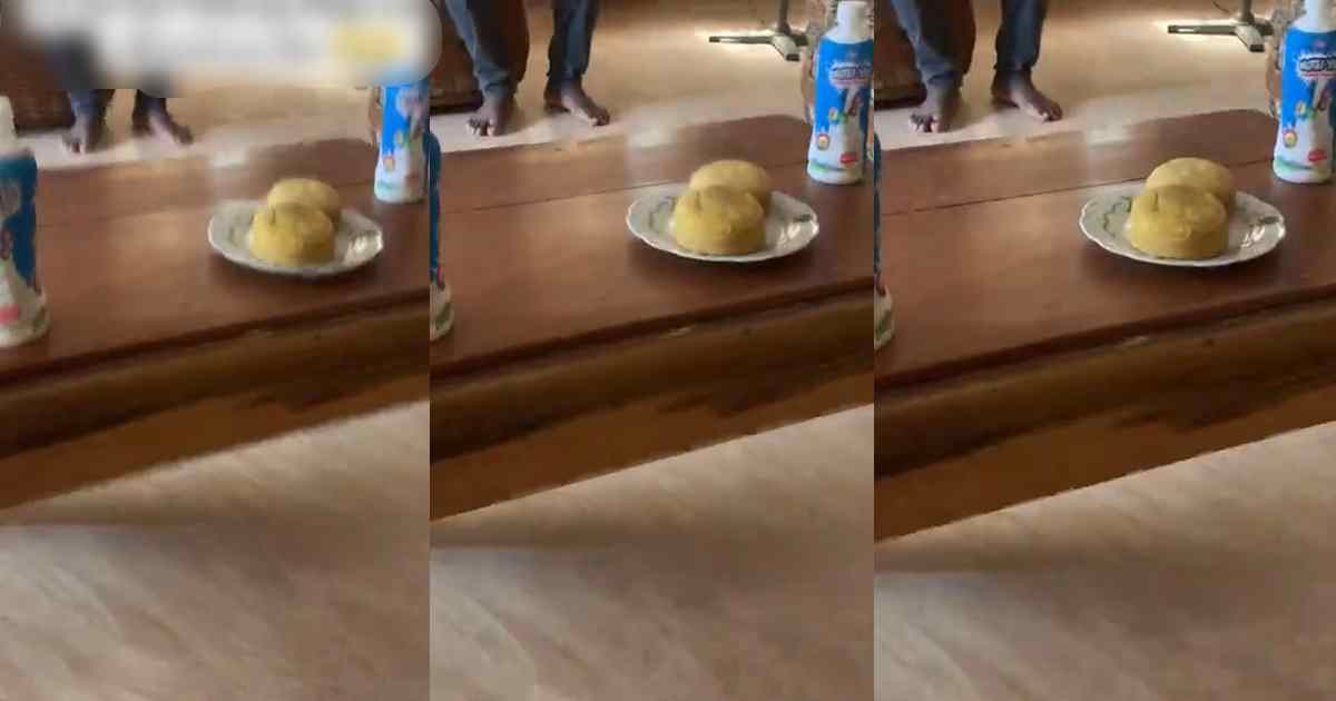 "Cake be like Eba" – Lady accompanies girlfriend to meet talking stage, receives surprise 'Eba-like cake' (WATCH)