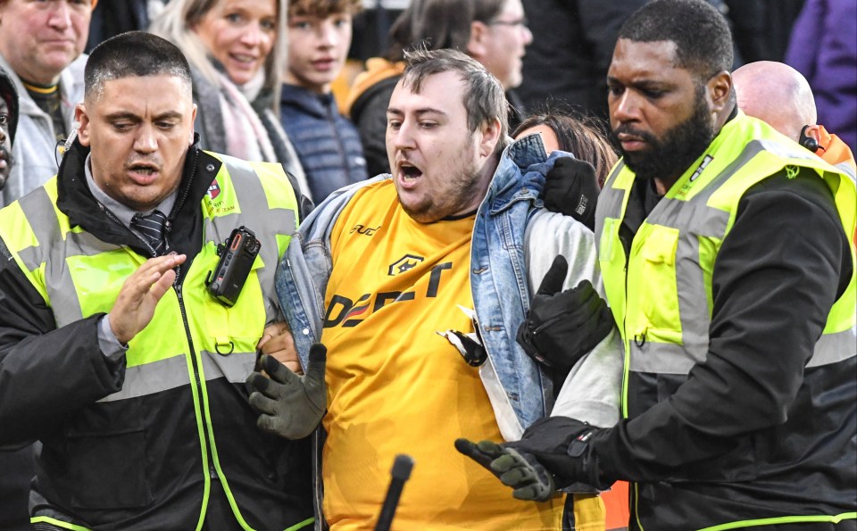 A Wolves fan was seen being escorted out following the confrontation