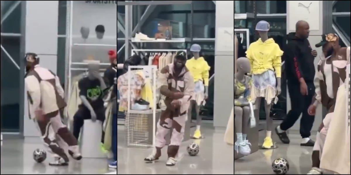 Davido spotted playing football in a clothing store in U.S.