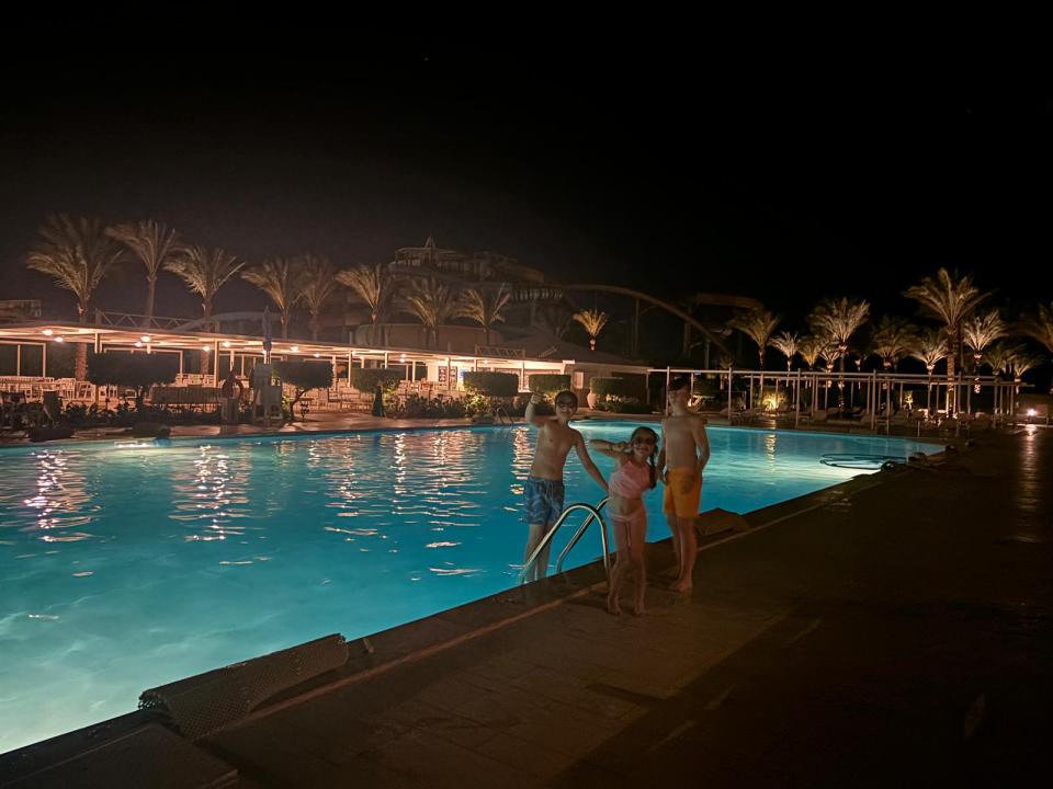 The children enjoyed a midnight swim in one of the many pools at the Jaz Aquaviva