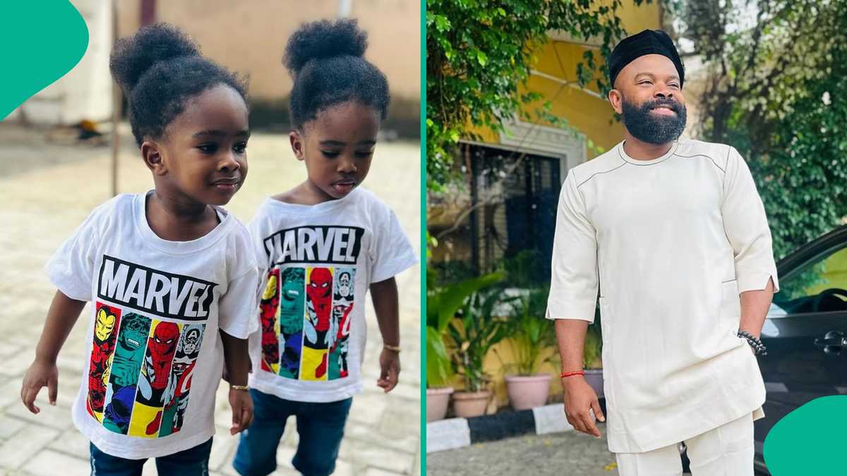 Gabriel Afolayan Shares Photos of His Twins, Fans Gush: "They Have Striking Resemblance With Moji"