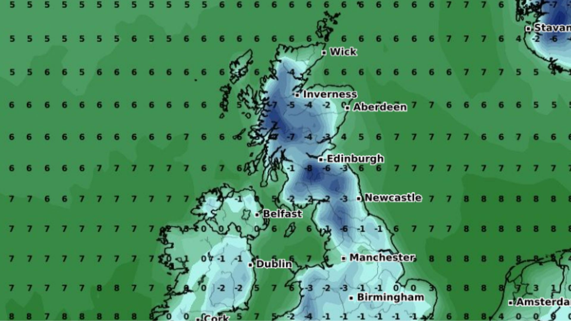 Scotland to be hit worst in UK by freezing weather plunge as map reveals -8C snow blast