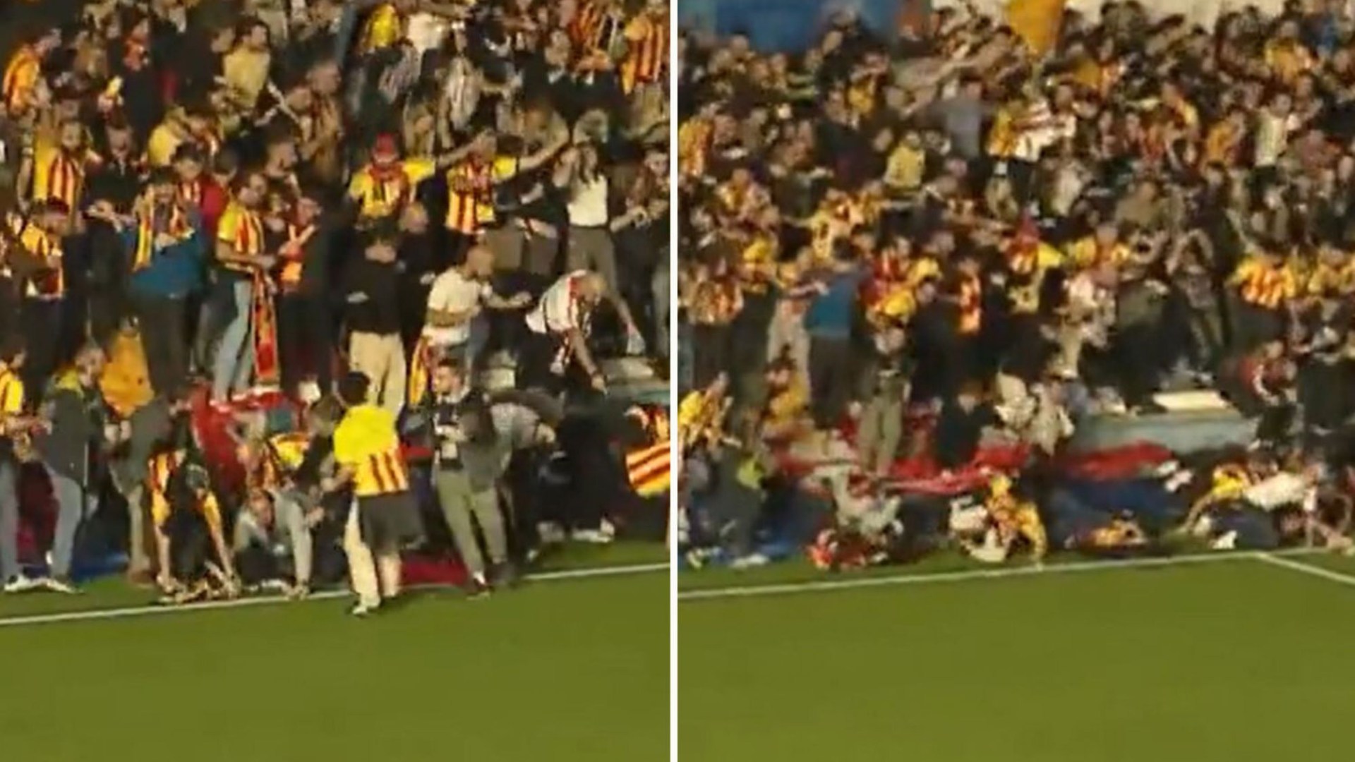 Spanish derby clash abandoned after stand COLLAPSES following goal celebration in shocking scenes