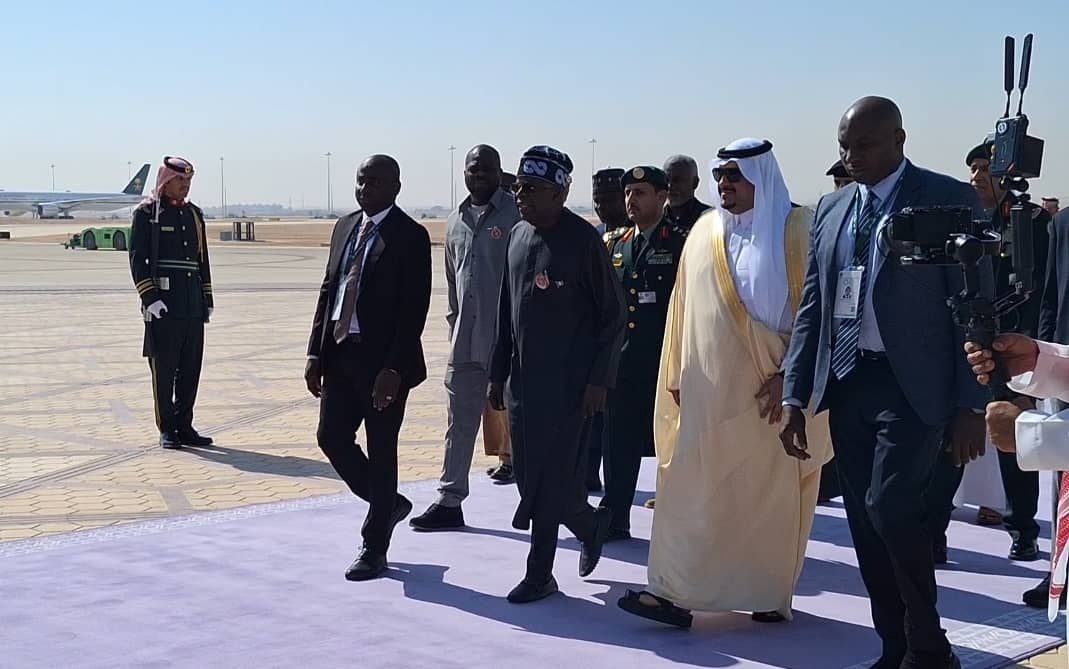 Tinubu Arrives In Saudi Arabia For Joint Arab-Islamic Summit