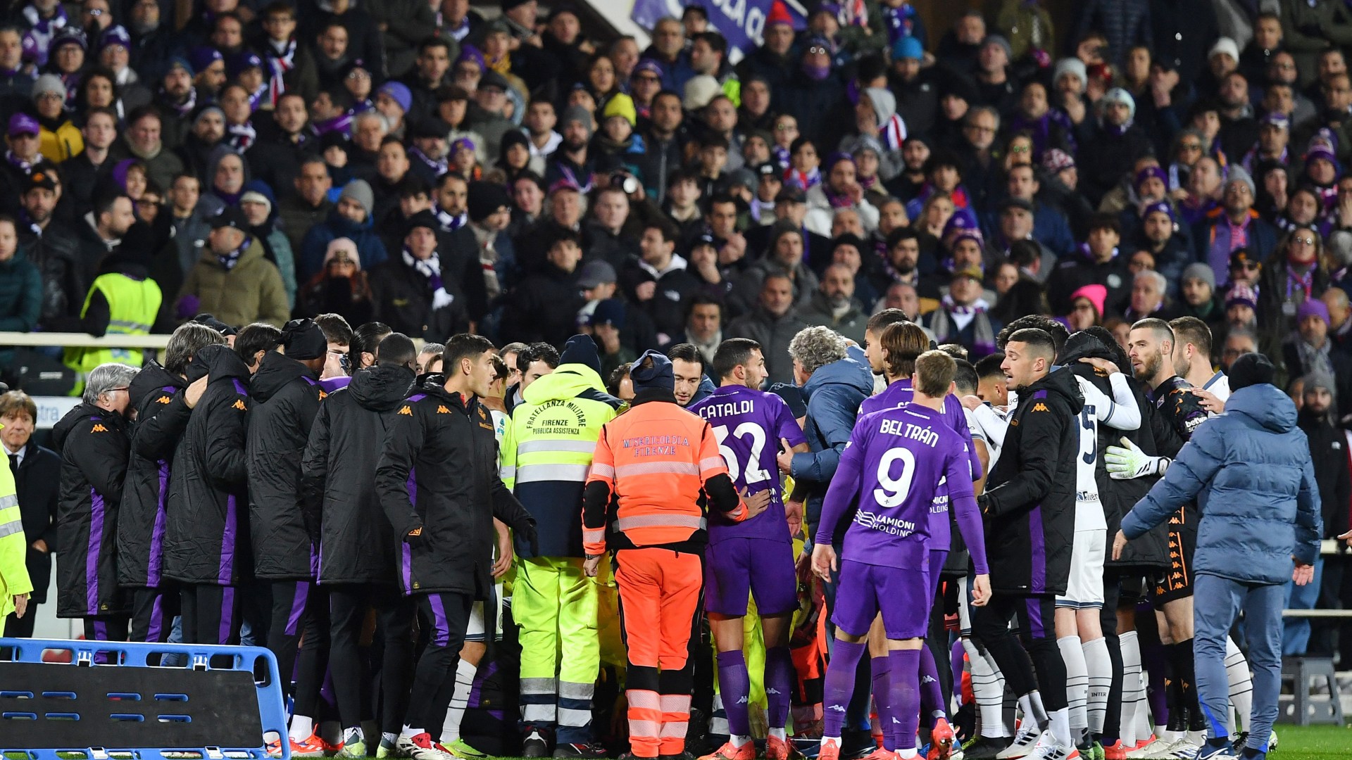 Fiorentina star Edoardo Bove collapses on pitch with players in tears around him in worrying scenes in Serie A