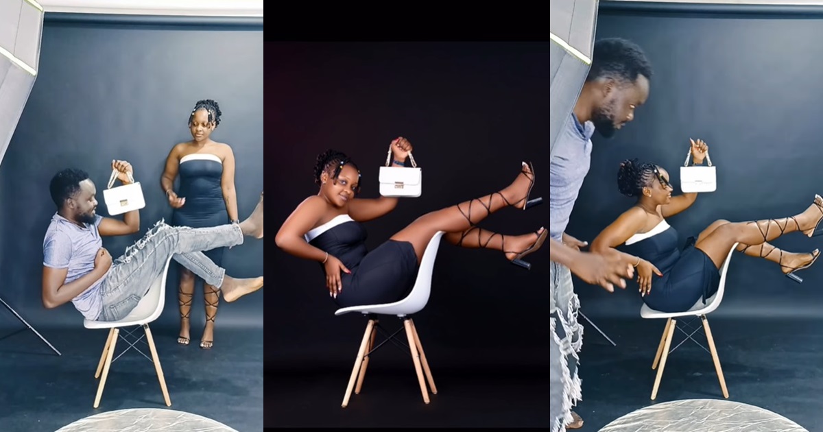 "Shey na Bag advert?" – Viral video of a photo shoot session with an unusual picture pose sparks humour (WATCH)