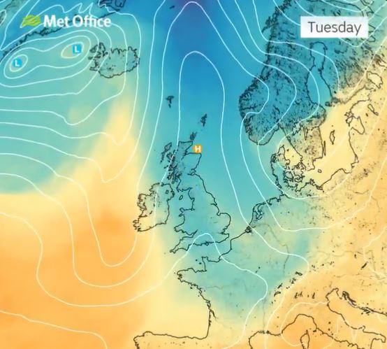 After Tuesday, milder air from the Antarctic will travel upwards, accompanied by gusts of 70mph