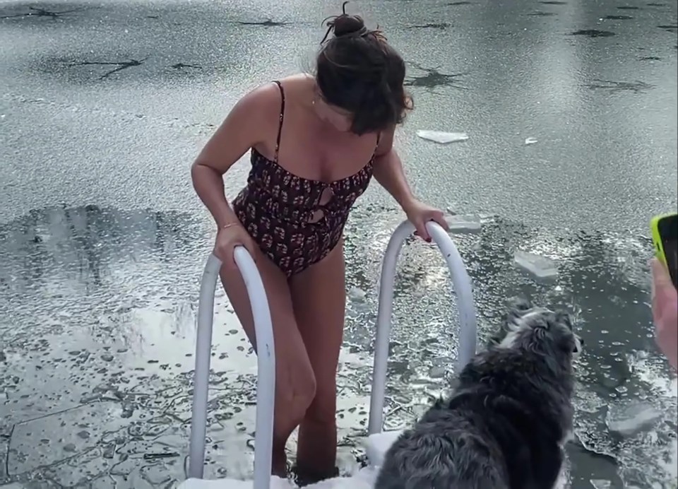 Helena went for a swim after temperatures plummeted in New York