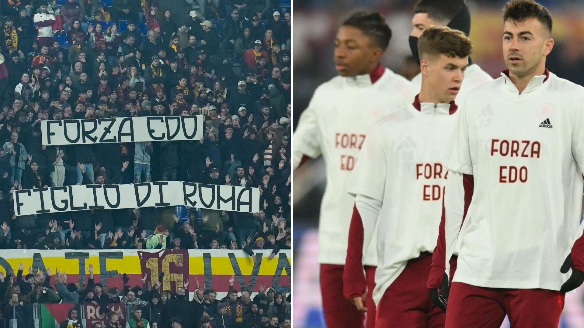 Edoardo Bove given incredible show of support in first Serie A match since collapse as Roma wear special t-shirts