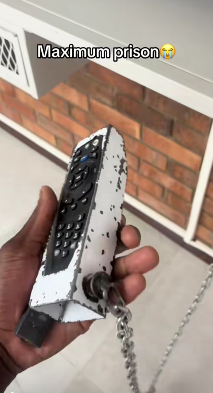 Shock as man chains his remote to TV to prevent loss