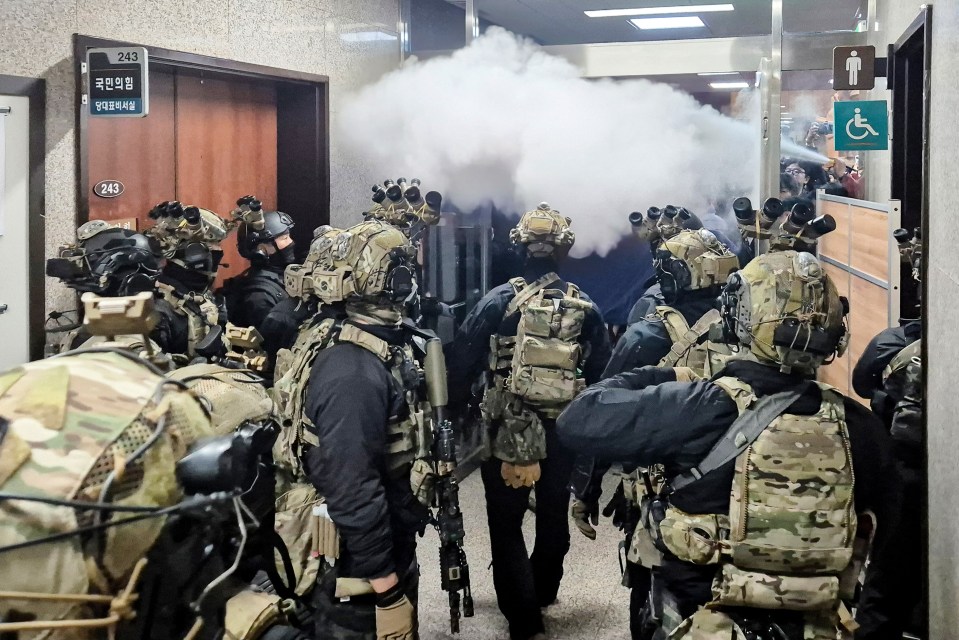 Parliamentary officials sprayed special forces soldiers with fire extinguishers