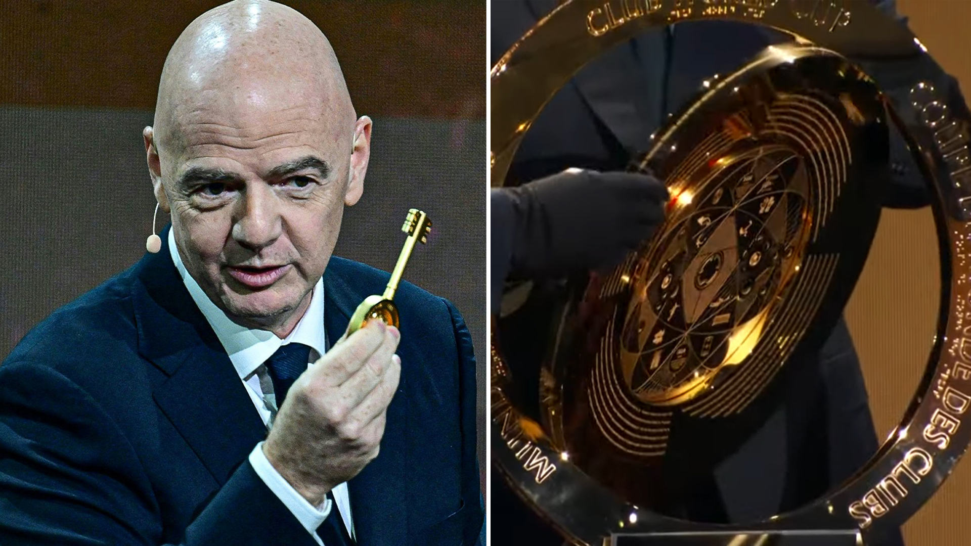 Fifa show off incredible new Club World Cup trophy that has be opened with a giant gold KEY