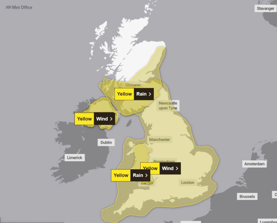 Up to 60mm of rain could fall in these areas during the warning period