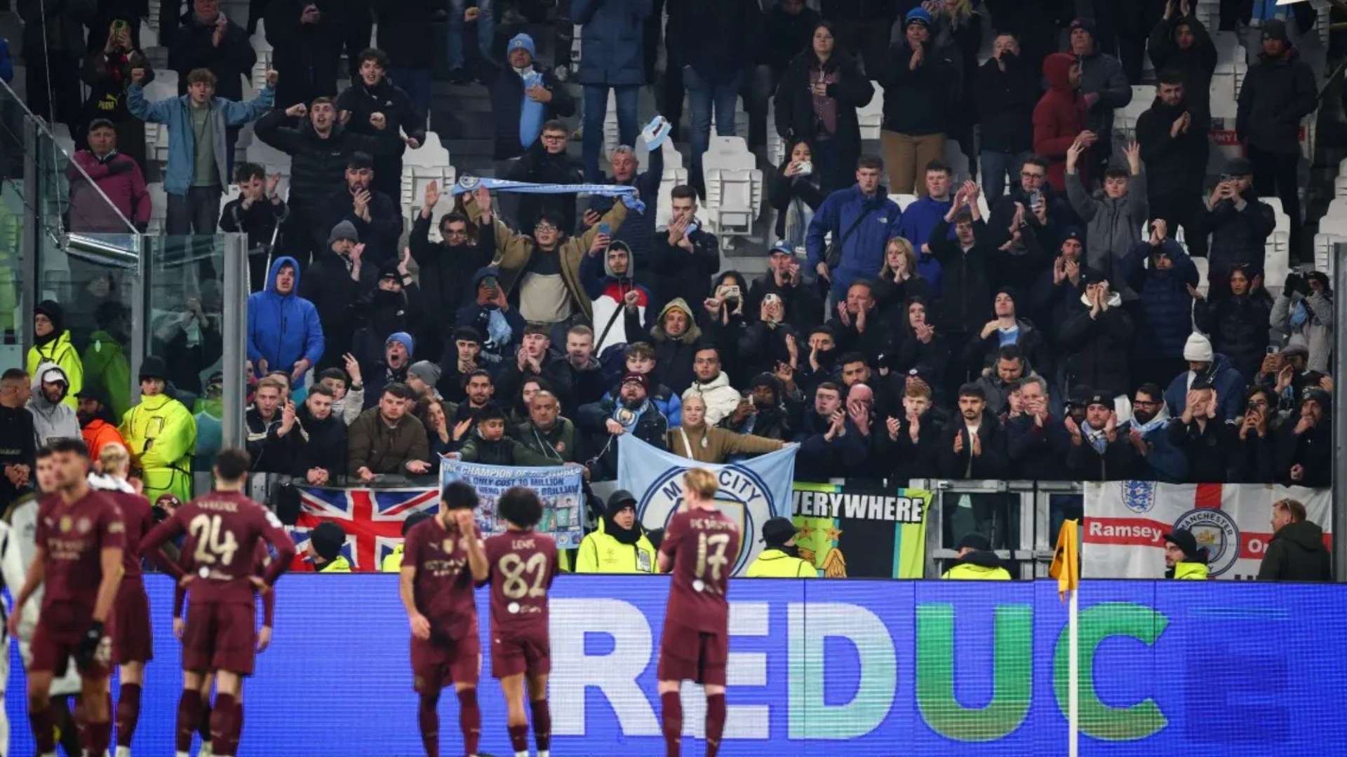 Man City fans BLOCKED from leaving Juventus Stadium over PA as they tried to exit in droves after going 2-0 down