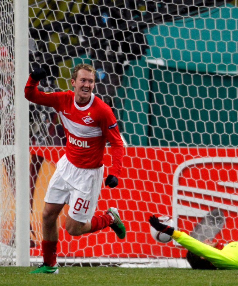 Aiden McGeady celebrates after a goal for Spartak