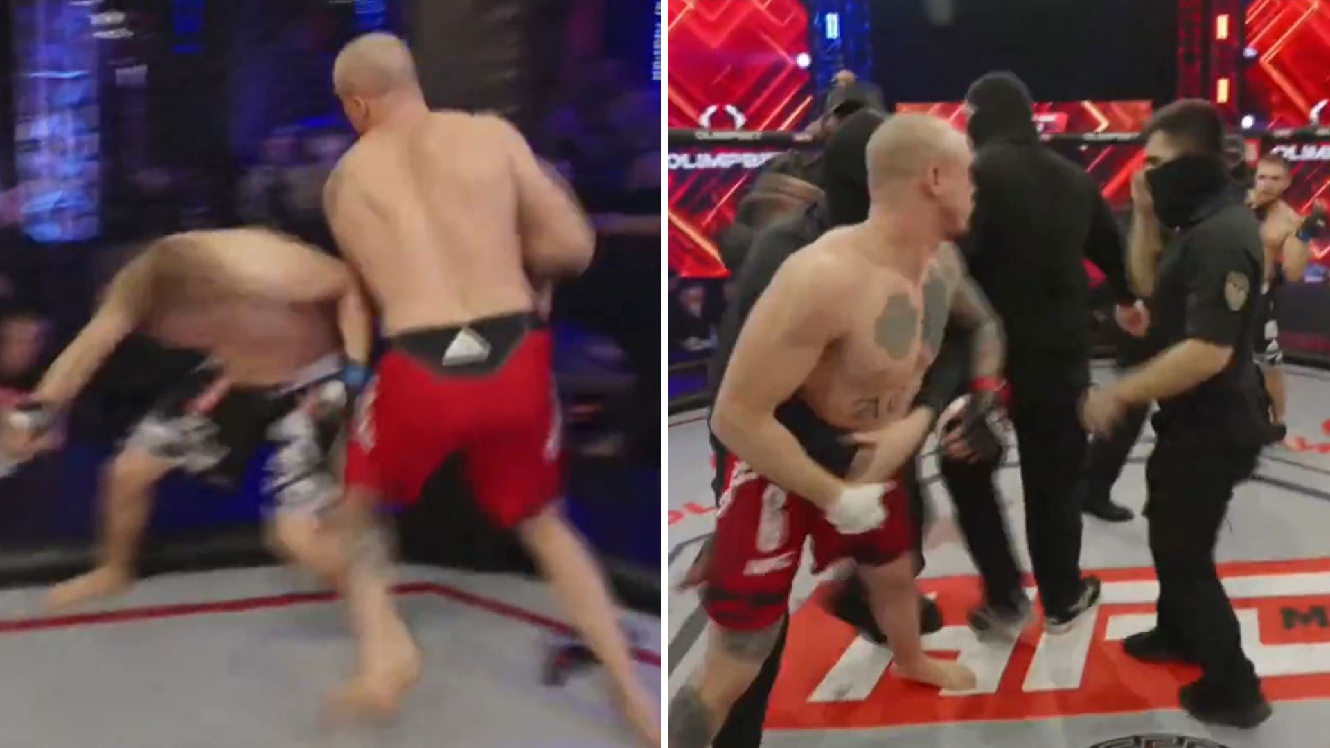 Shocking moment MMA fight cancelled after huge brawl breaks out during introductions