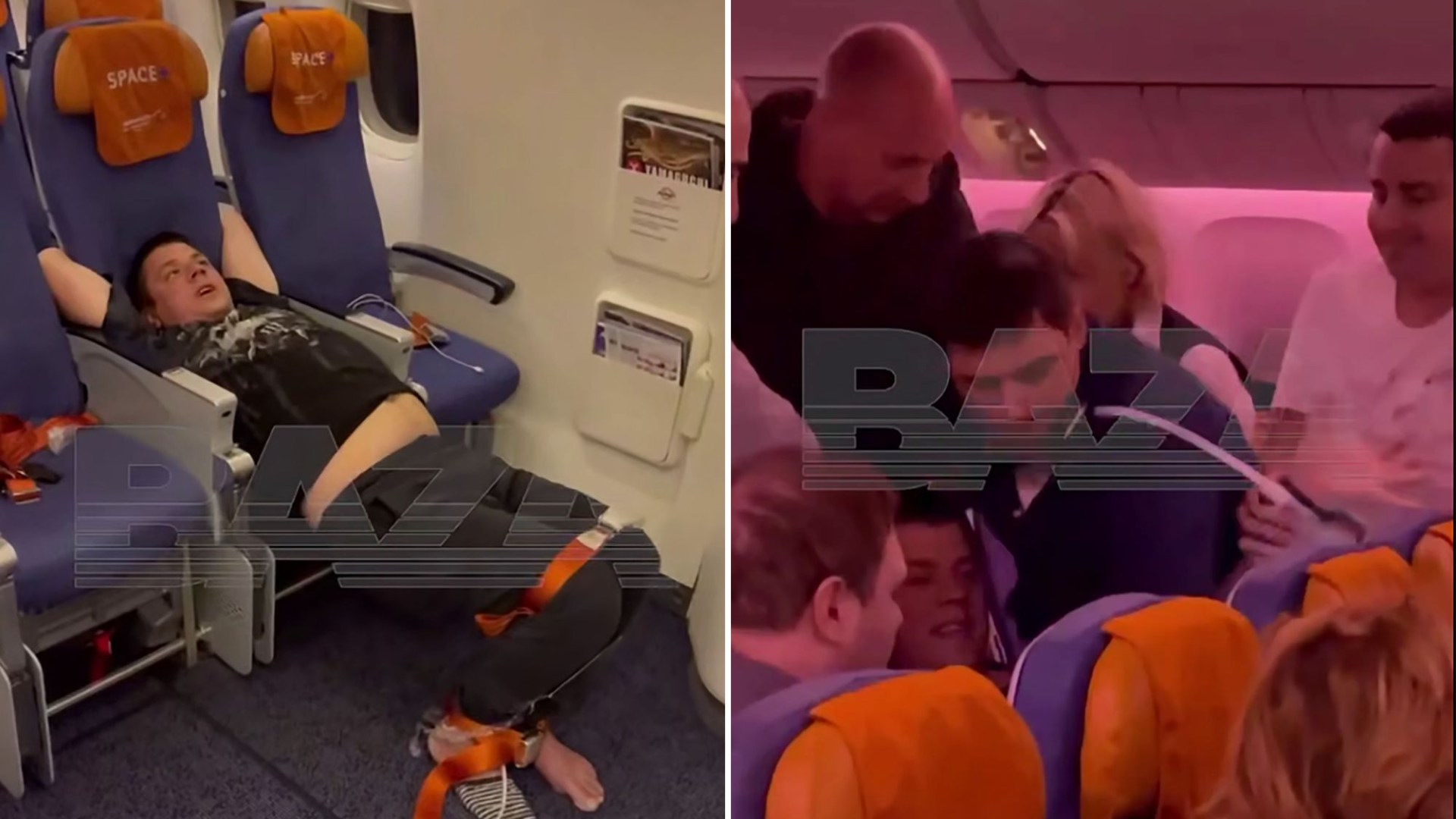 Plane makes emergency landing with ‘berserk’ passenger left tied up with SEATBELTS after trying to smash window