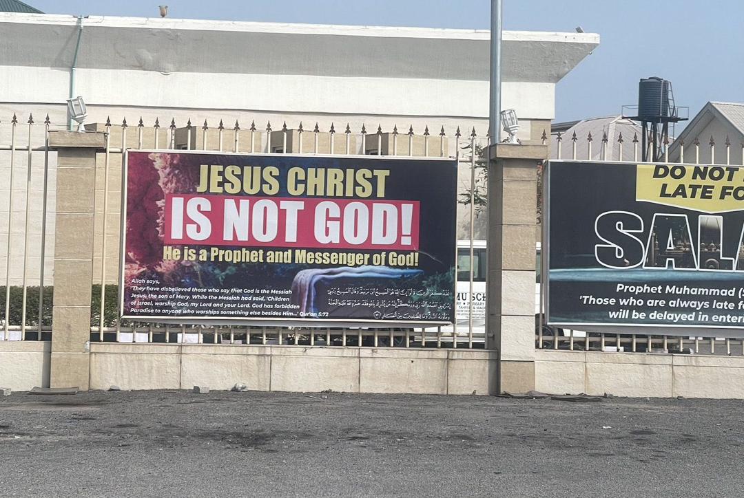 Controversial 'Jesus Is Not God' Banner At Lagos Mosque Sparks Outrage