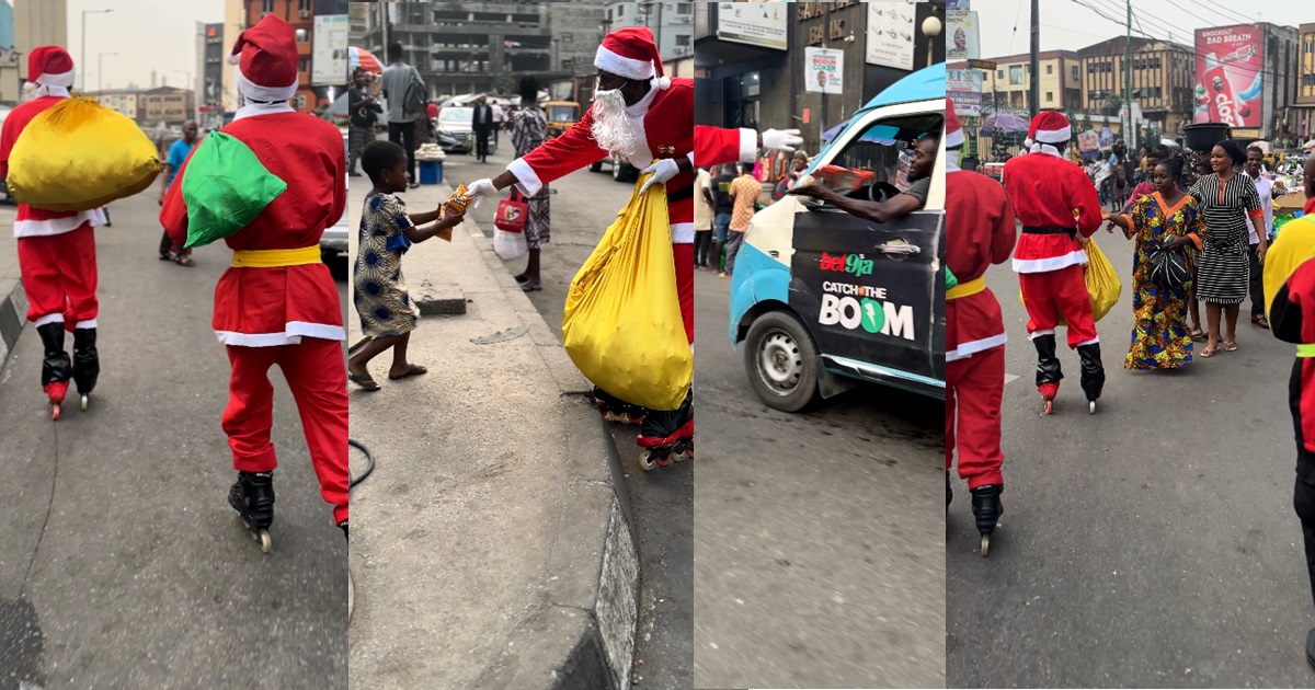 Lovely moment Santa Claus visits Lagos streets to gift passers-by (VIDEO)