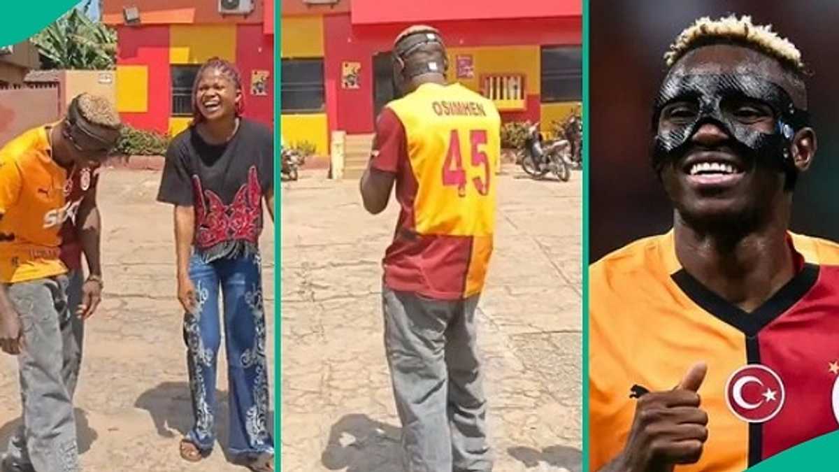 Man Who Disguised as Footballer Victor Osimhen Gets Lady's Attention in Seconds, Her Reaction Trends