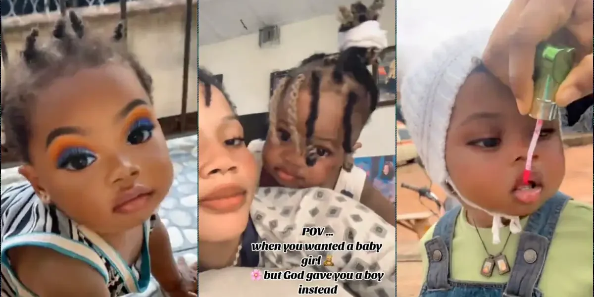 Mother dresses son in female outfits after God refused to give her a girl