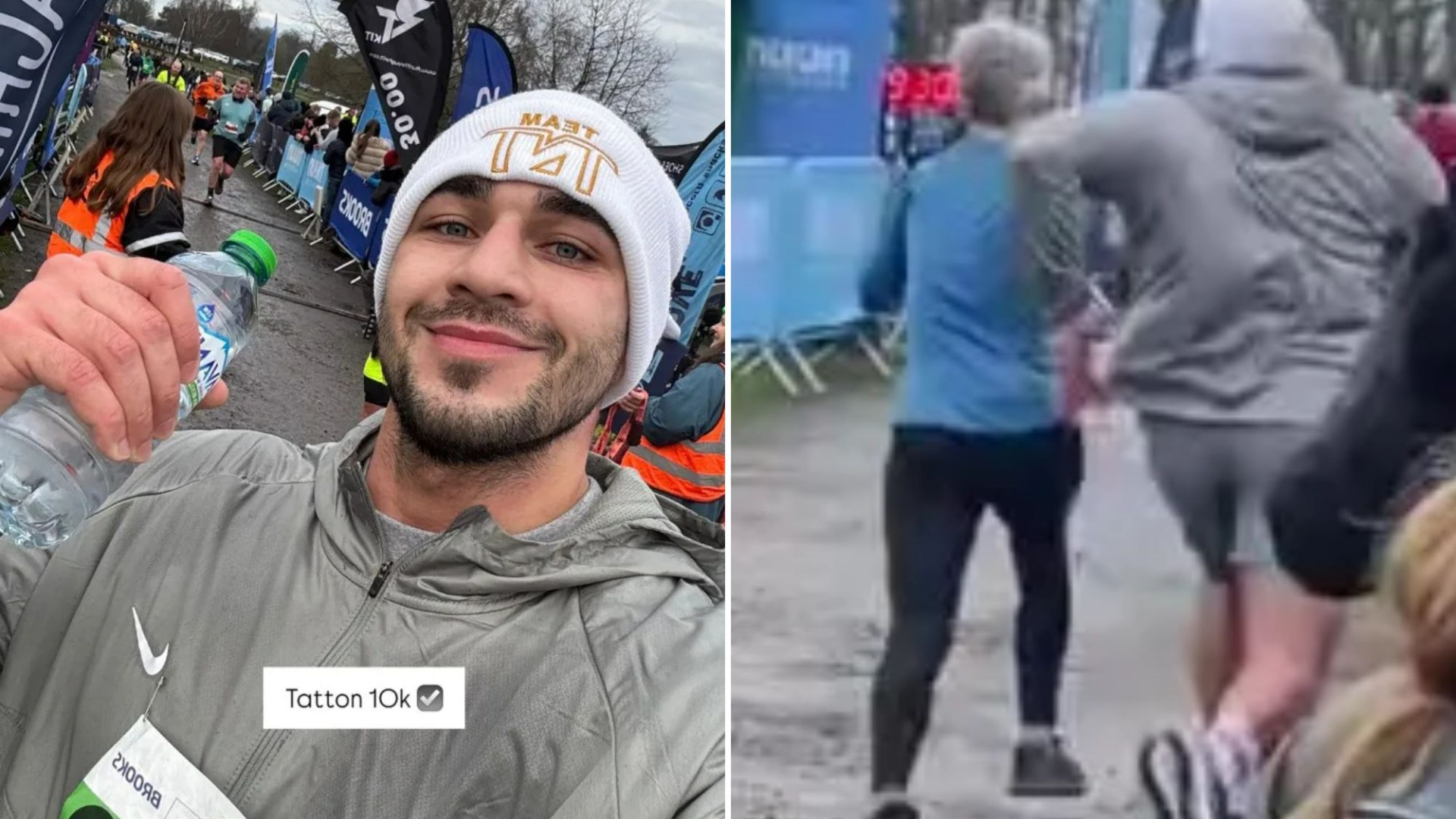 Tommy Fury mocked by fans after professional boxer 'nearly knocks over elderly lady' in charity run after Molly-Mae kiss